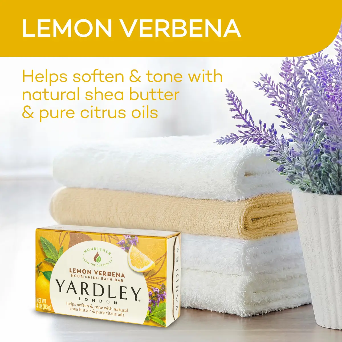 Yardley Lemon Verbena Moisturizing Bath Bar 4oz Pack of 3 | Natural Shea & Citrus Oil - view 3