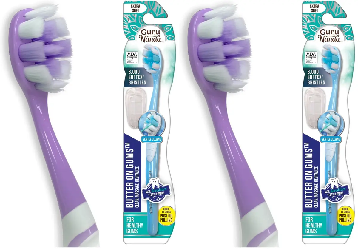 GuruNanda Butter On Gums Toothbrush Teal, Purple, Blue 25.4cm (9.4in) | ADA Accepted Ultra Soft Bristles for Sensitive Gums - main product image