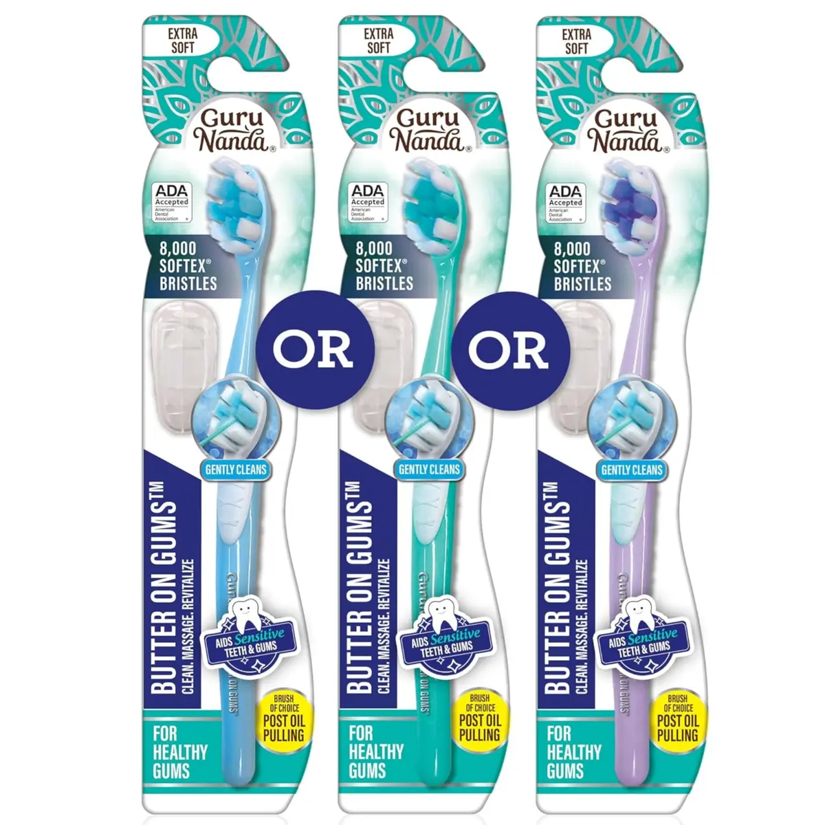 GuruNanda Butter On Gums Toothbrush Teal, Purple, Blue 25.4cm (9.4in) | ADA Accepted Ultra Soft Bristles for Sensitive Gums - view 9