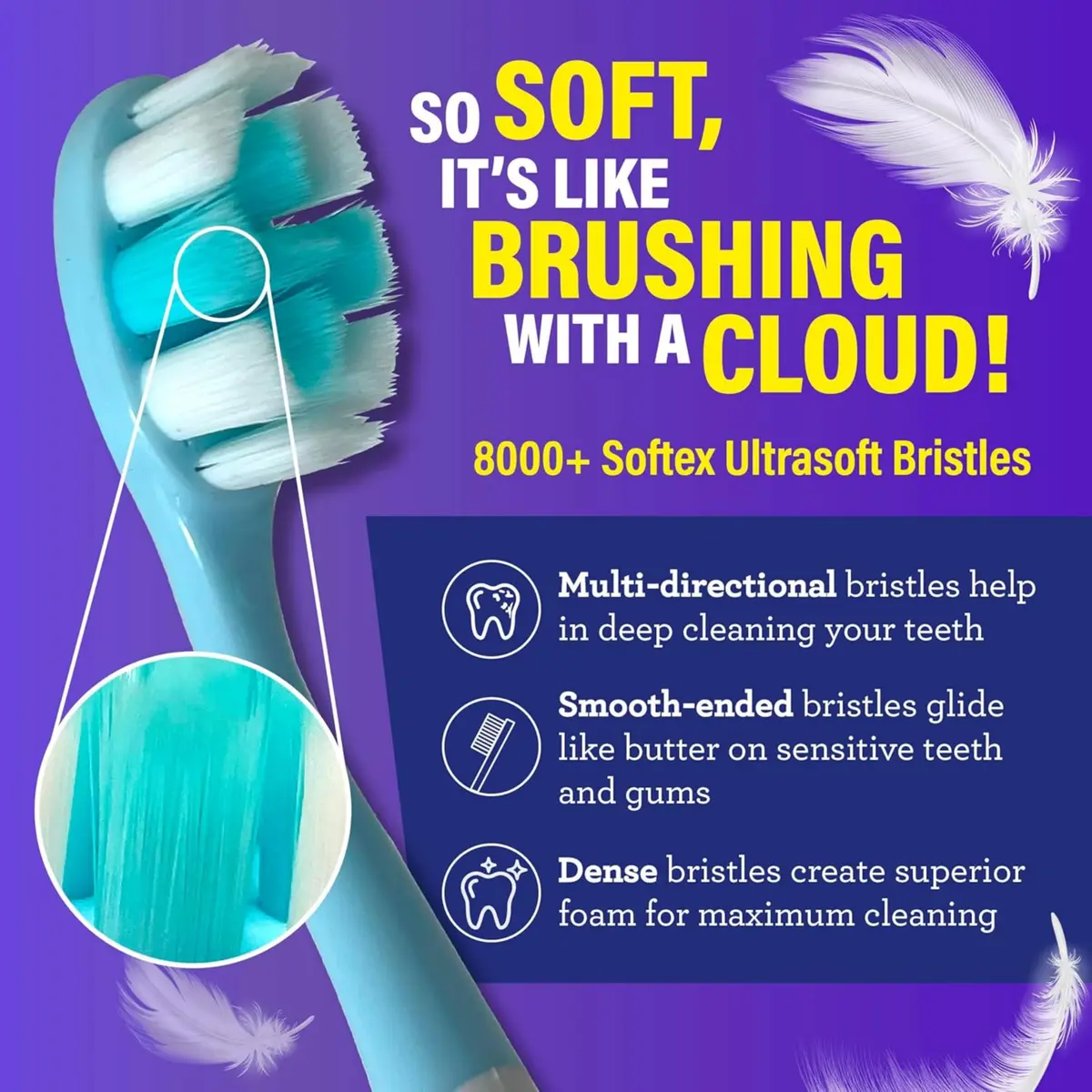 GuruNanda Butter On Gums Toothbrush Teal, Purple, Blue 25.4cm (9.4in) | ADA Accepted Ultra Soft Bristles for Sensitive Gums - view 4
