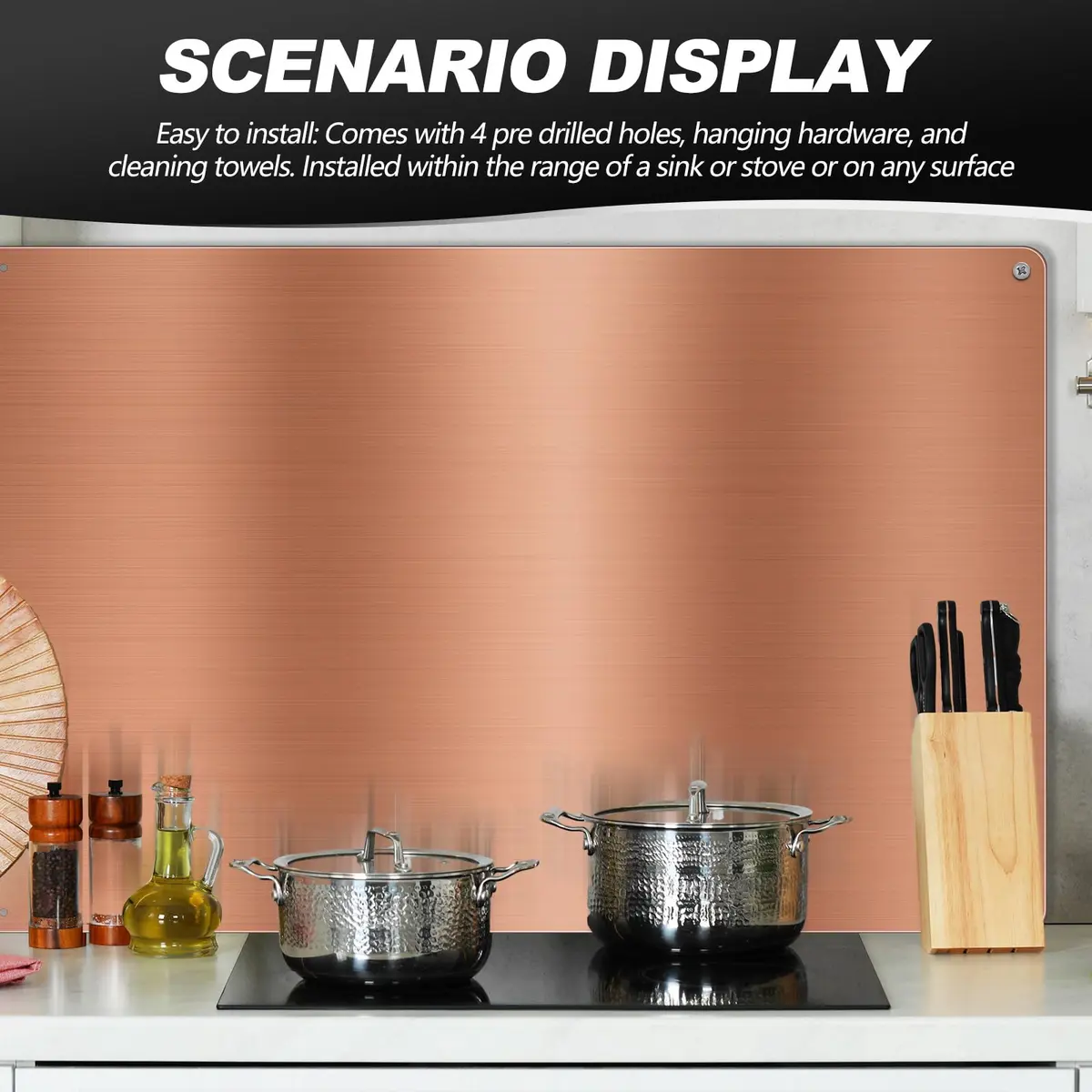 Yaocom 24x36 Inch Copper Stainless Steel Backsplash for Kitchen Wall | Easy Install & Clean - view 6