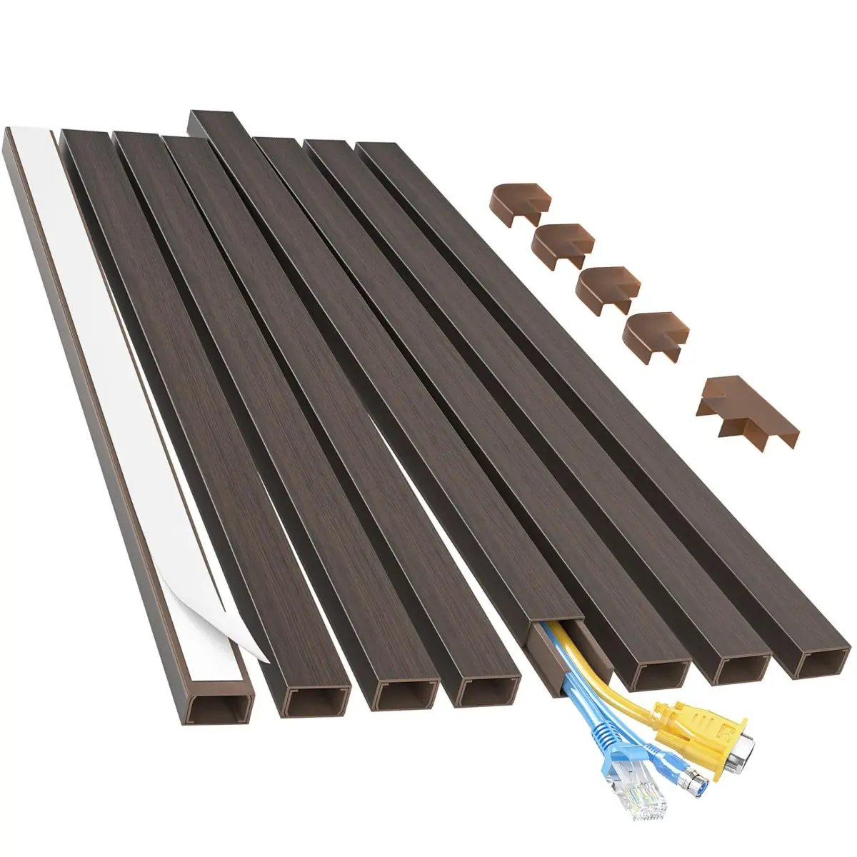 Yecaye Darkwood Cord Hider Kit 113in L x 0.95in W x 0.55in H | Conceals 2 Small Wires for Home & Office - main product image