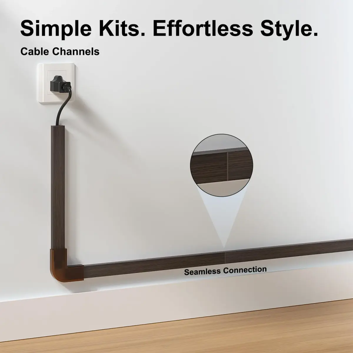 Yecaye Darkwood Cord Hider Kit 113in L x 0.95in W x 0.55in H | Conceals 2 Small Wires for Home & Office - view 3