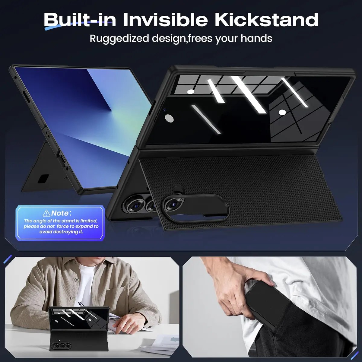 Ruky Black Case for Samsung Galaxy Z Fold 7 with Privacy Screen Protector & Kickstand | Fits 2025 Model - view 5