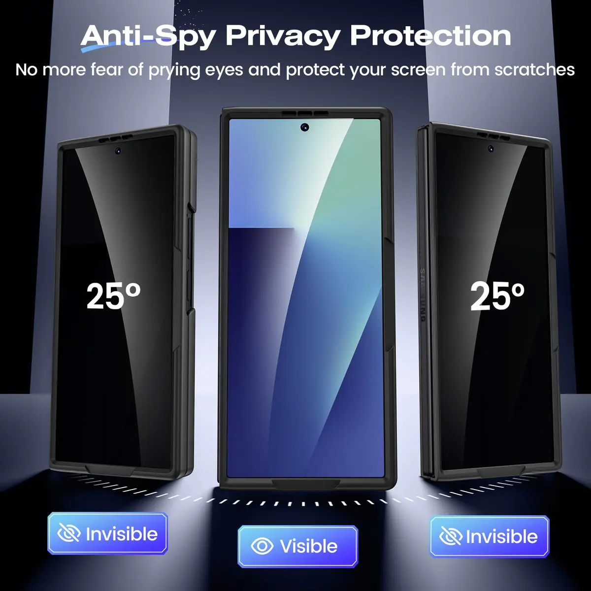 Ruky Black Case for Samsung Galaxy Z Fold 7 with Privacy Screen Protector & Kickstand | Fits 2025 Model - view 4
