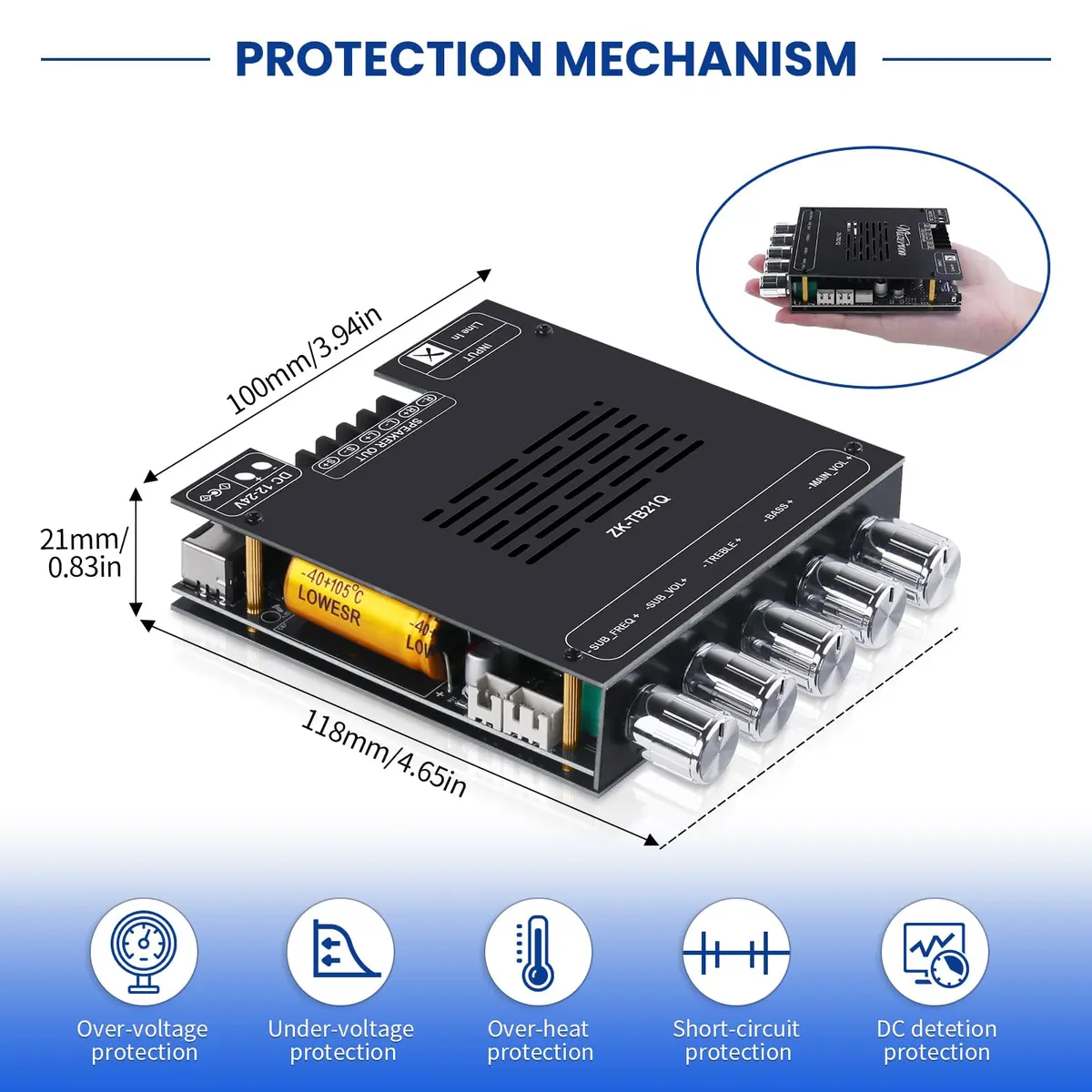 ARRAROWN ZK-TB21Q Bluetooth 5.1 HiFi Audio Amplifier Board 50W*2+100W | Support for DIY Audio Projects - view 7