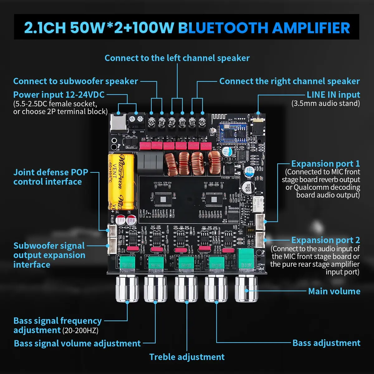 ARRAROWN ZK-TB21Q Bluetooth 5.1 HiFi Audio Amplifier Board 50W*2+100W | Support for DIY Audio Projects - view 8