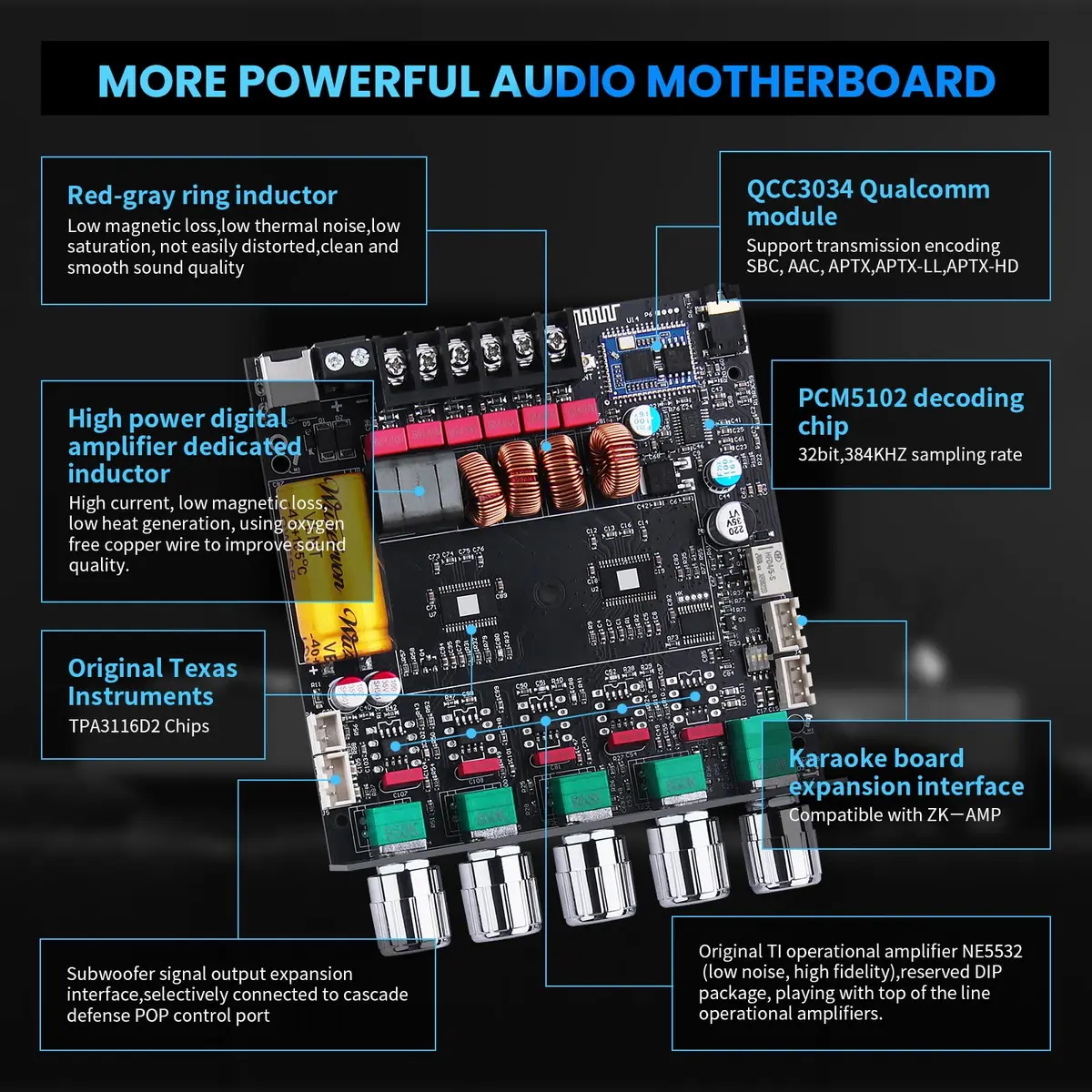 ARRAROWN ZK-TB21Q Bluetooth 5.1 HiFi Audio Amplifier Board 50W*2+100W | Support for DIY Audio Projects - view 4