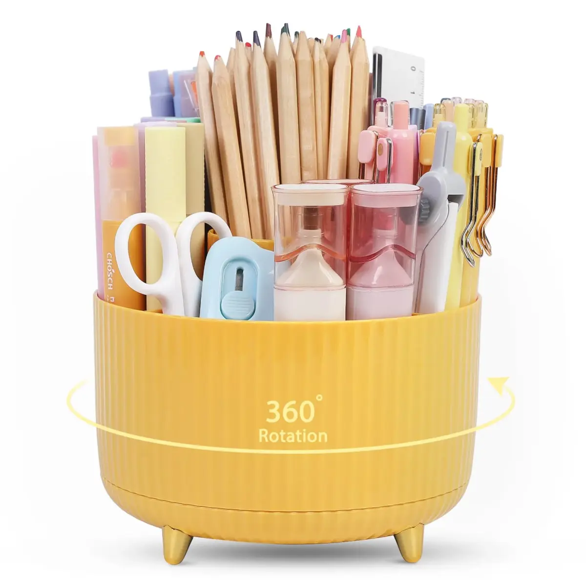 SKYDUE 360 Degree Rotating Desk Organizer with 5 Slots | Yellow 1Pack - main product image