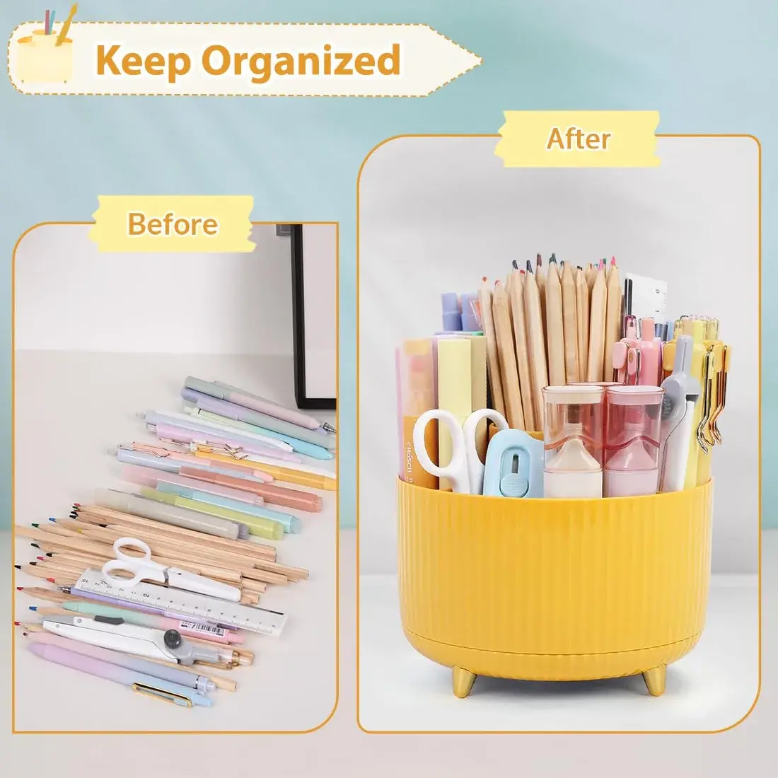 SKYDUE 360 Degree Rotating Desk Organizer with 5 Slots | Yellow 1Pack - view 5