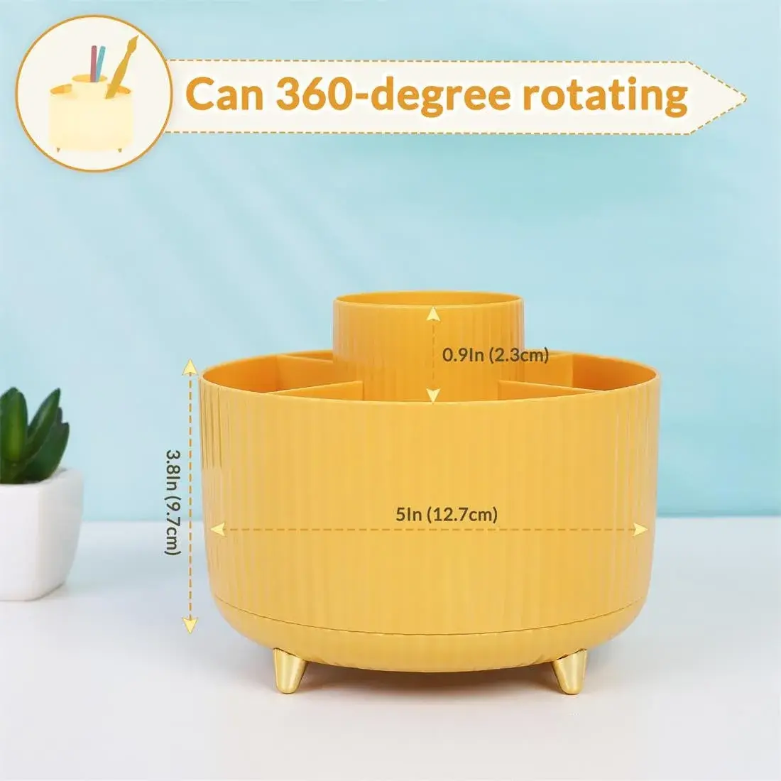 SKYDUE 360 Degree Rotating Desk Organizer with 5 Slots | Yellow 1Pack - view 2