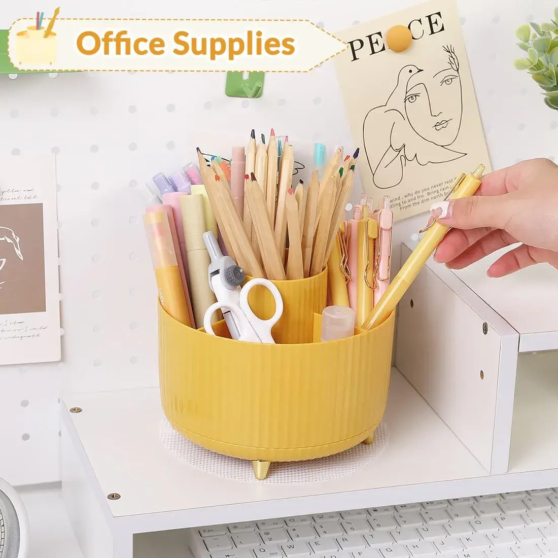 SKYDUE 360 Degree Rotating Desk Organizer with 5 Slots | Yellow 1Pack - view 3