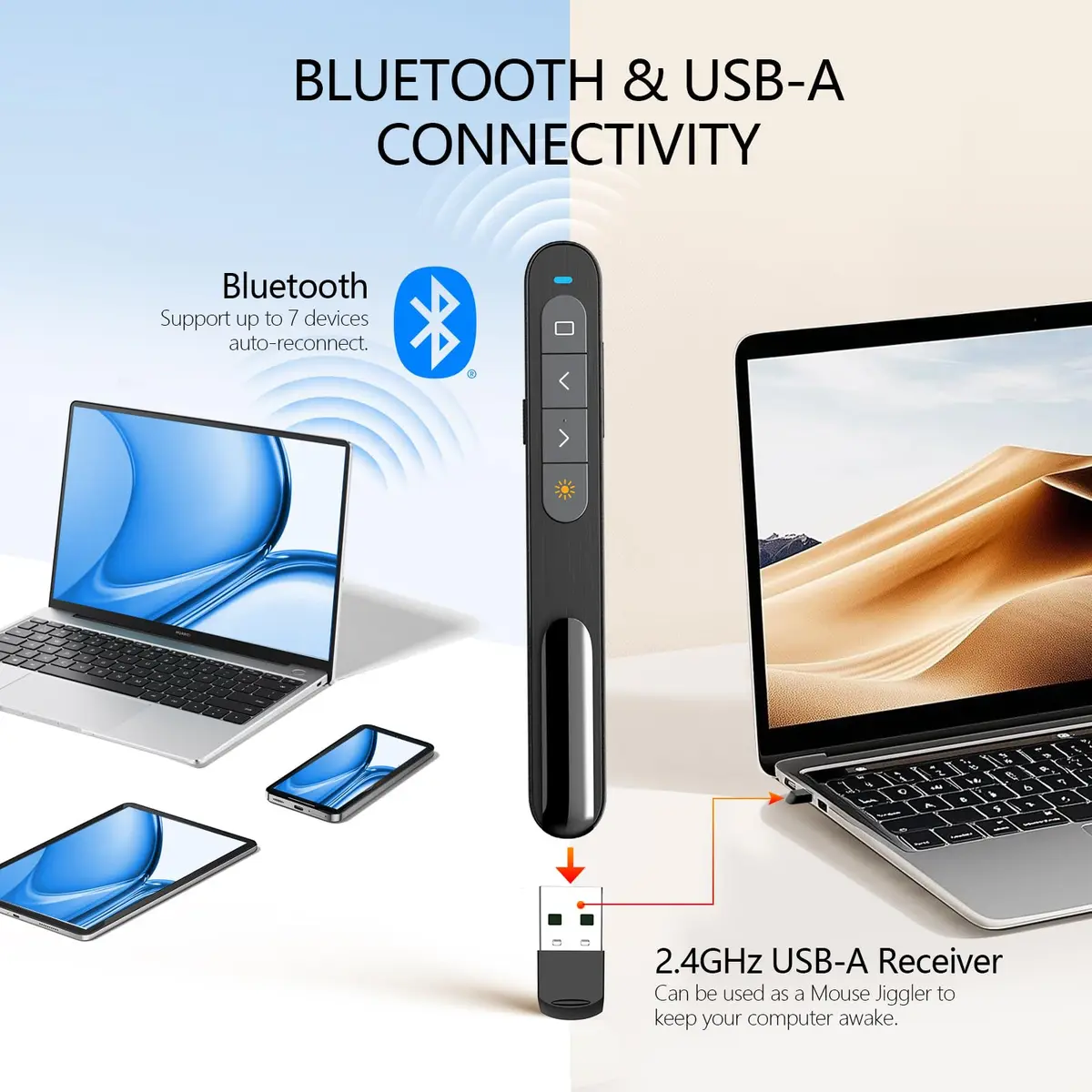 Norwii N76 Bluetooth Presentation Clicker with Green Pointer & USB-C Rechargeable Battery | 328ft Wireless Range - view 2