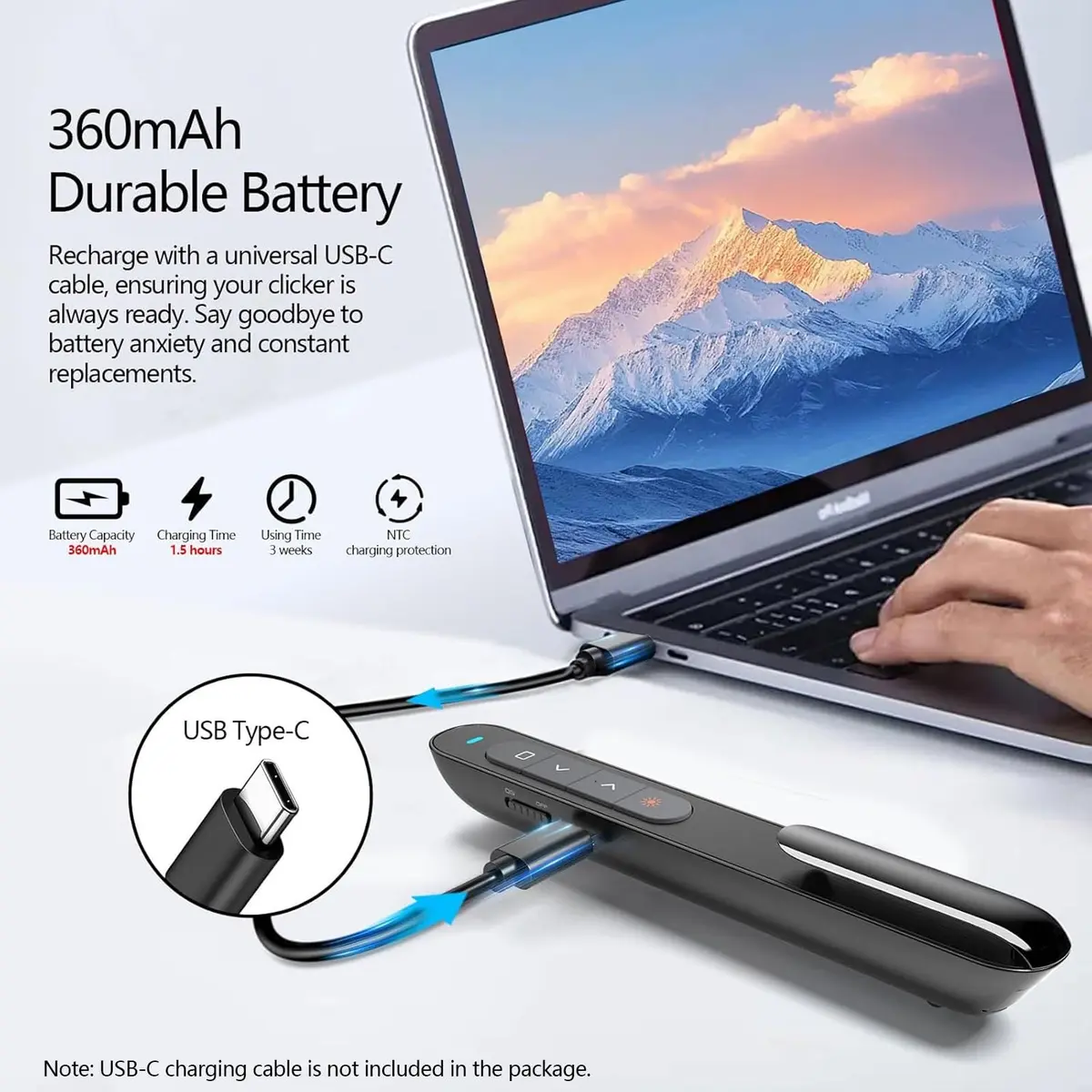 Norwii N76 Bluetooth Presentation Clicker with Green Pointer & USB-C Rechargeable Battery | 328ft Wireless Range - view 3