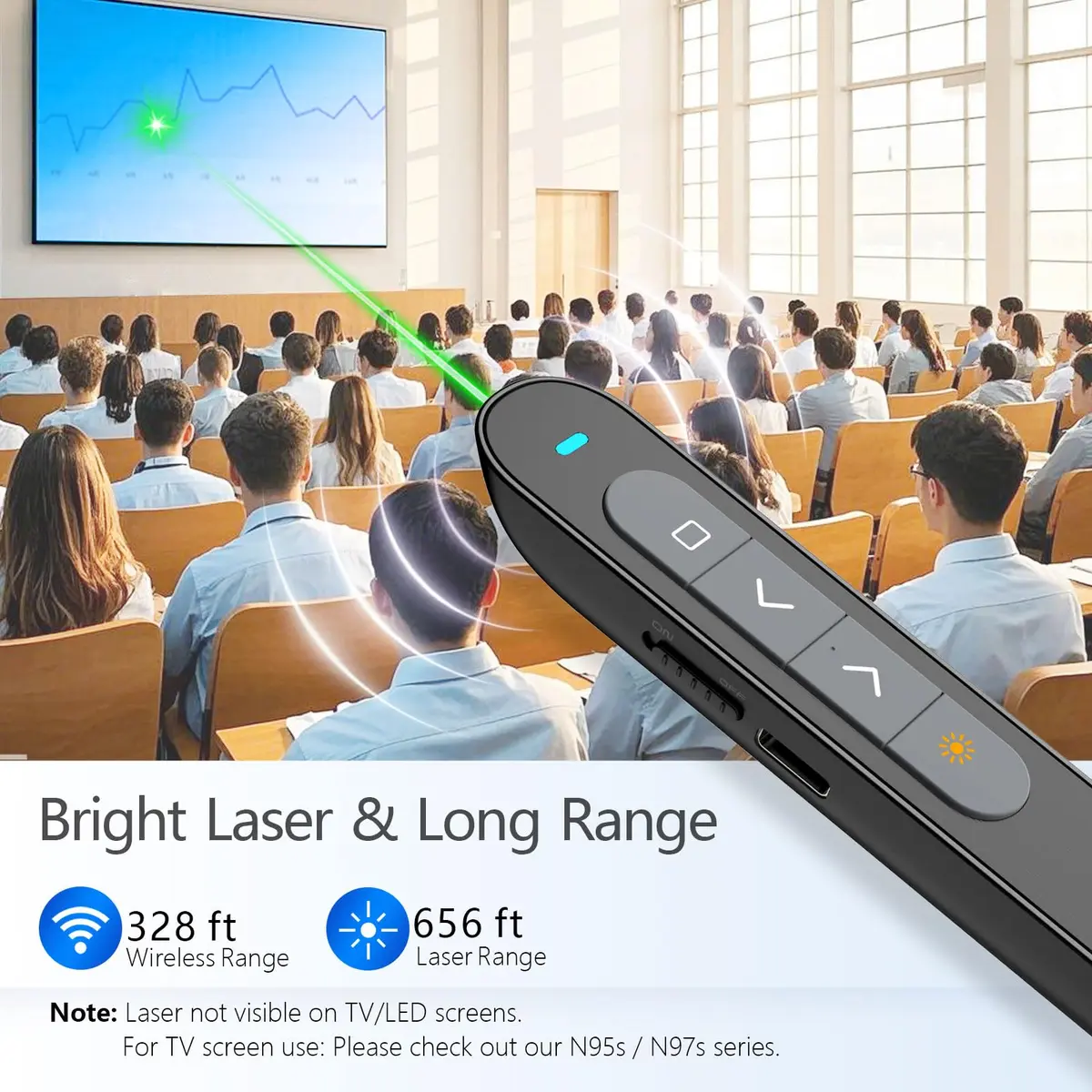 Norwii N76 Bluetooth Presentation Clicker with Green Pointer & USB-C Rechargeable Battery | 328ft Wireless Range - view 4