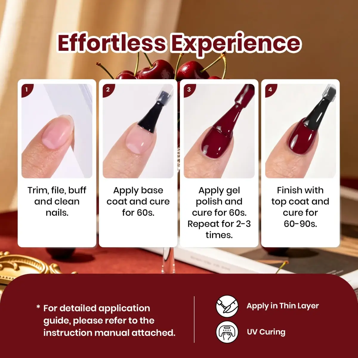 Beetles Gel Polish Ruby Cherry Burgundy Dark Red Gel Nail Polish 9ml (0.3 Fl Oz) | Fall Limited Color, Long-Lasting Glossy Finish - view 7