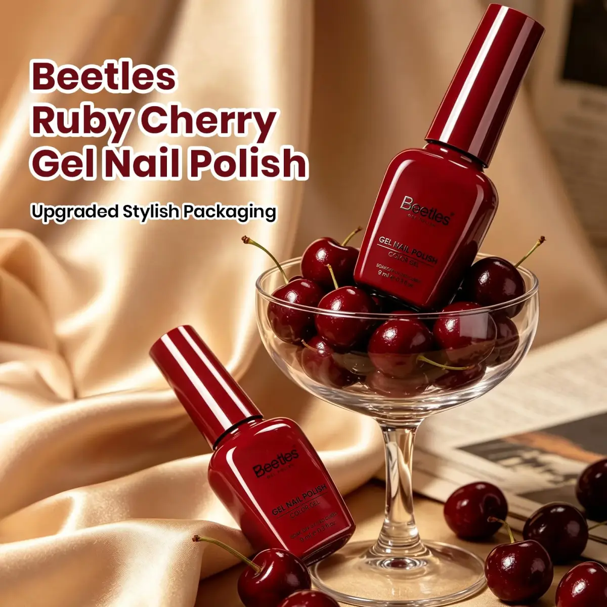 Beetles Gel Polish Ruby Cherry Burgundy Dark Red Gel Nail Polish 9ml (0.3 Fl Oz) | Fall Limited Color, Long-Lasting Glossy Finish - view 2