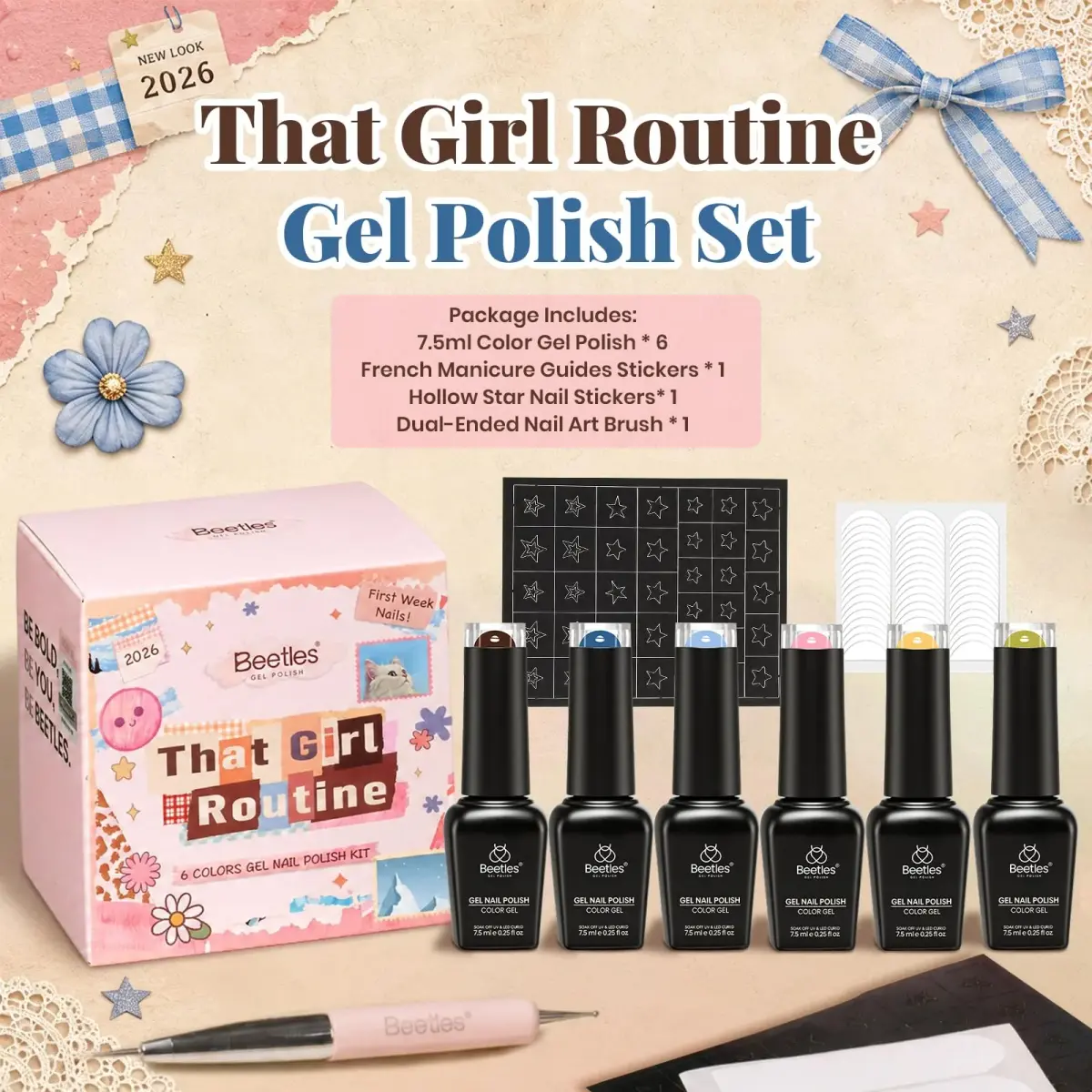 Beetles Gel Polish Set - That Girl Routine 6 Colors 7.5ml (0.25 Fl Oz) | Soak-Off UV/LED Curing Nail Art Kit - view 2
