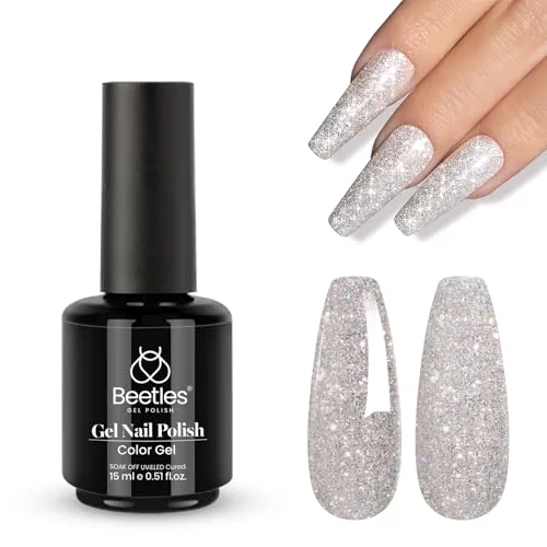 Beetles Silver Party Gel Nail Polish Glitter 15ml | Reflective Sparkle for Manicures - main product image