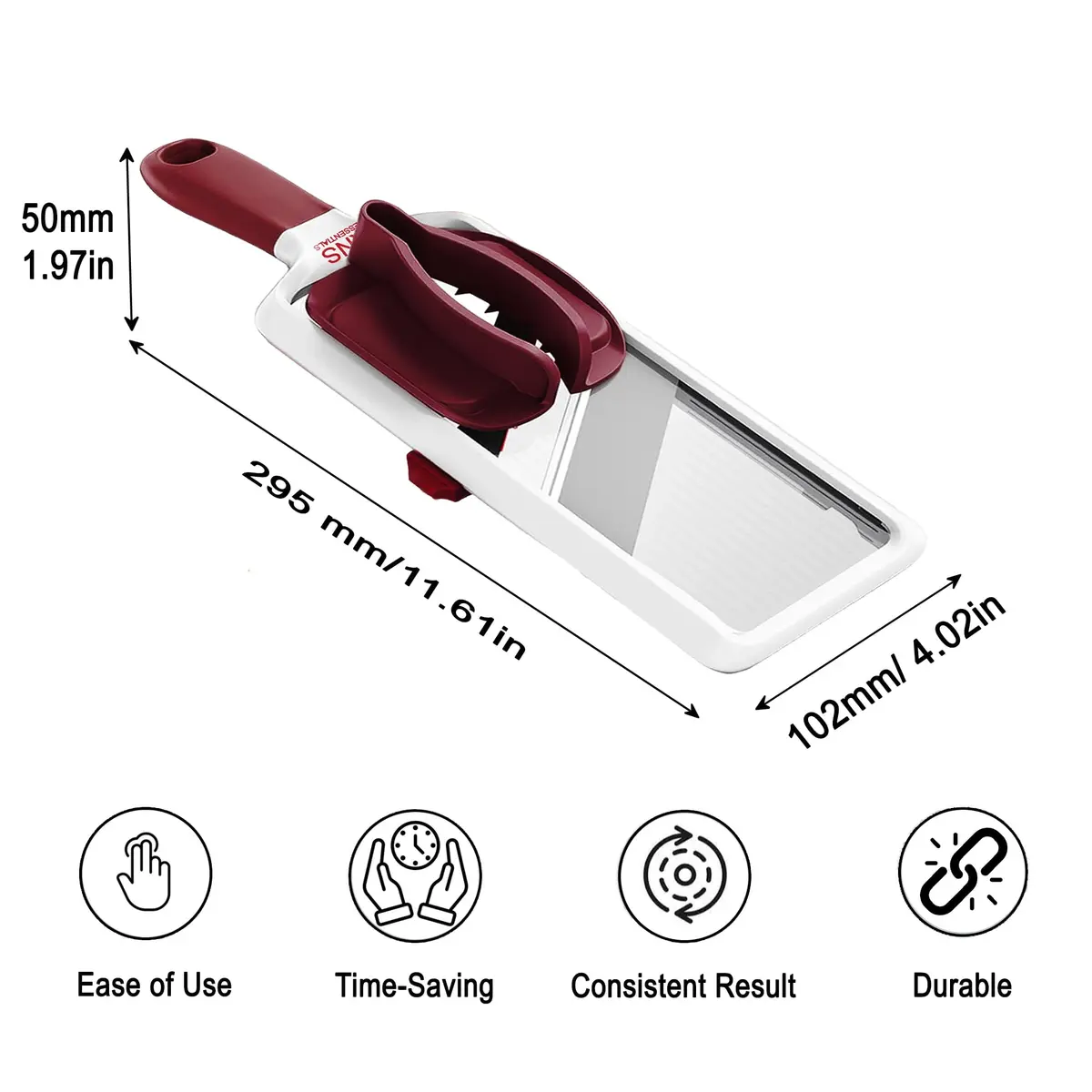 KNS ESSENTIALS Mandoline Slicer – Adjustable Stainless Steel Blades, with Comfort Grip – Vegetable Slicer for Small to Medium sized Cucumber, Onion, Potato - view 2