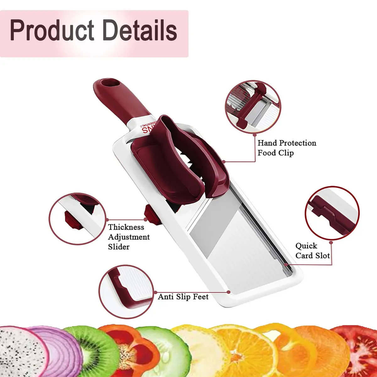 KNS ESSENTIALS Mandoline Slicer – Adjustable Stainless Steel Blades, with Comfort Grip – Vegetable Slicer for Small to Medium sized Cucumber, Onion, Potato - view 3
