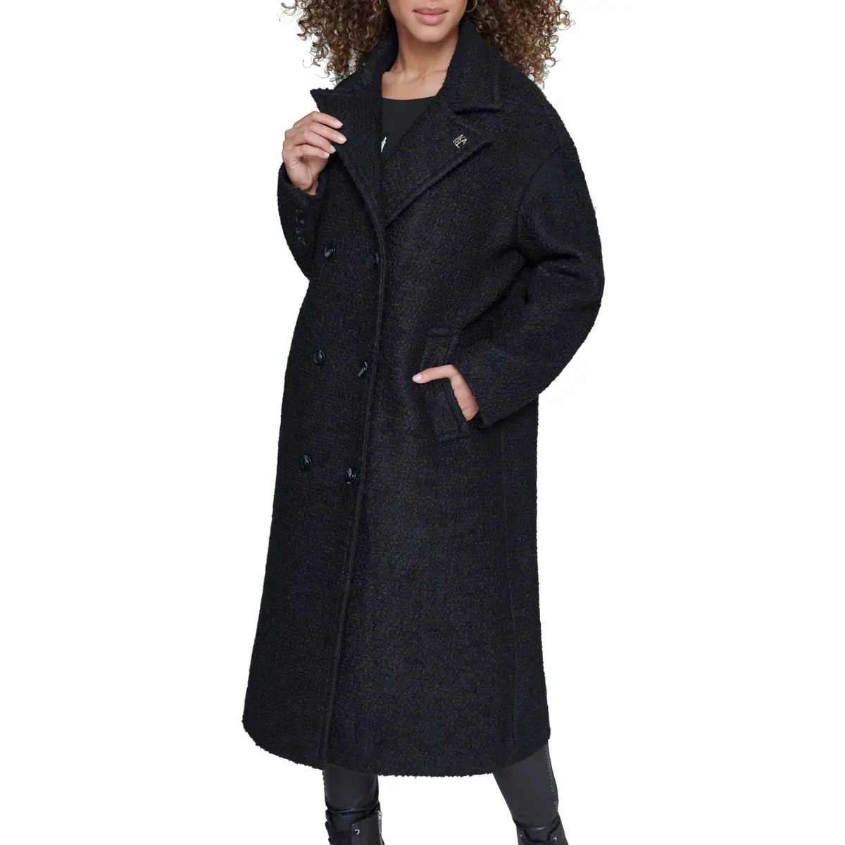 KARL LAGERFELD Paris Women's Classic Long Double Breasted Wool Peacoat Black, X-Small | Timeless Style & Warmth - view 5