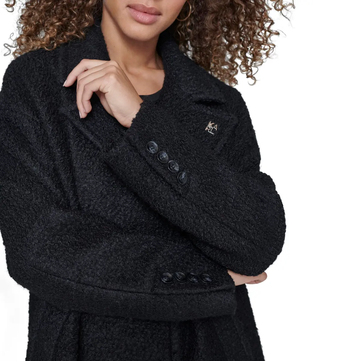 KARL LAGERFELD Paris Women's Classic Long Double Breasted Wool Peacoat Black, X-Small | Timeless Style & Warmth - view 2