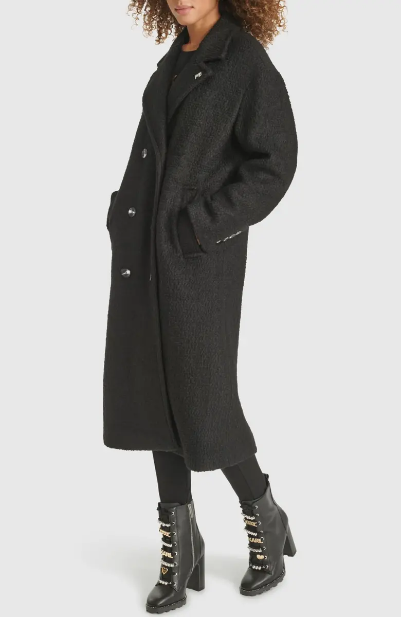 KARL LAGERFELD Paris Women's Classic Long Double Breasted Wool Peacoat Black, X-Small | Timeless Style & Warmth - view 3