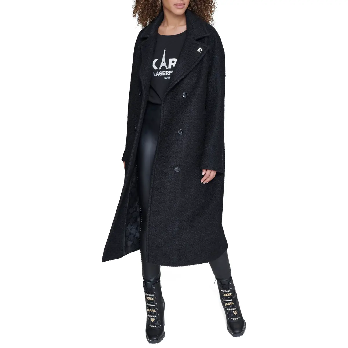 KARL LAGERFELD Paris Women's Classic Long Double Breasted Wool Peacoat Black, X-Small | Timeless Style & Warmth - view 4