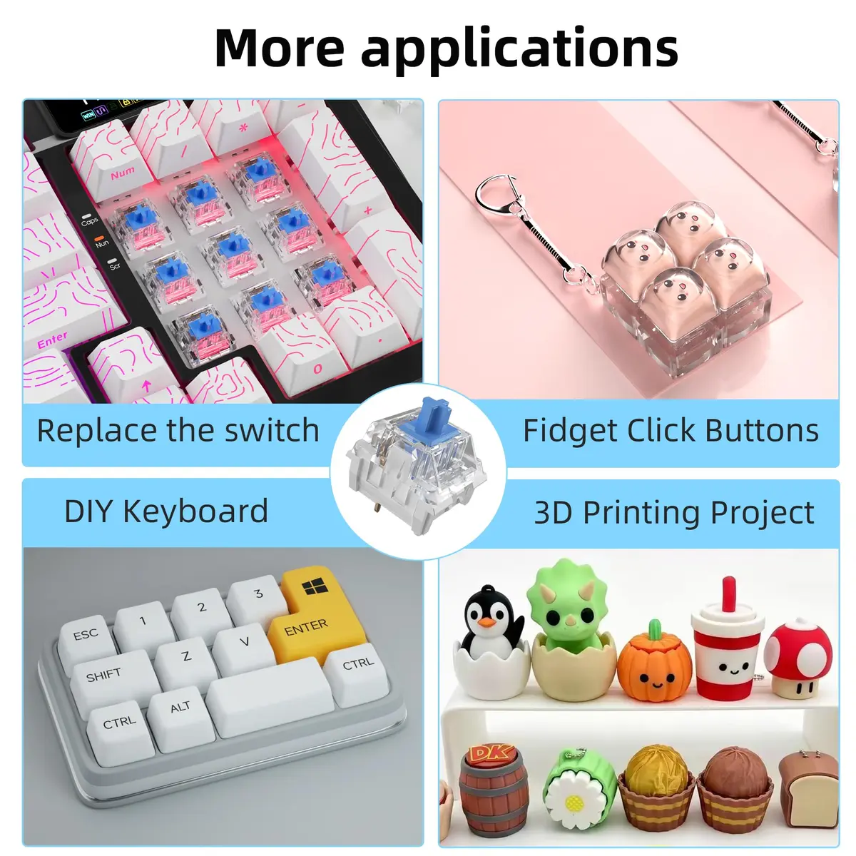 Mciepny Zhouwang 45pcs Blue Clicky Keyboard Switches | Durable, Accurate, MX-Style Compatible - view 6