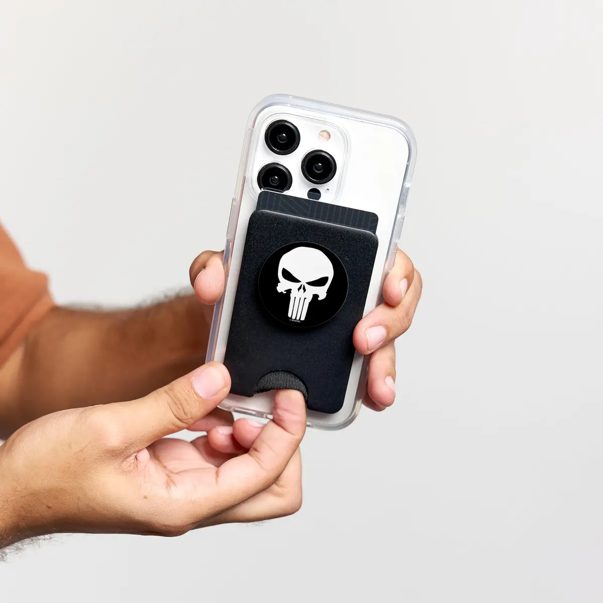 Marvel The Punisher Skull PopSockets PopWallet for MagSafe | Officially Licensed Black Cell Phone Grip with Swappable Top - view 5