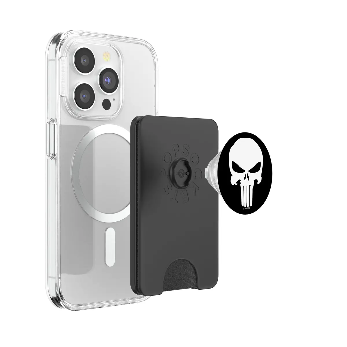 Marvel The Punisher Skull PopSockets PopWallet for MagSafe | Officially Licensed Black Cell Phone Grip with Swappable Top - view 3