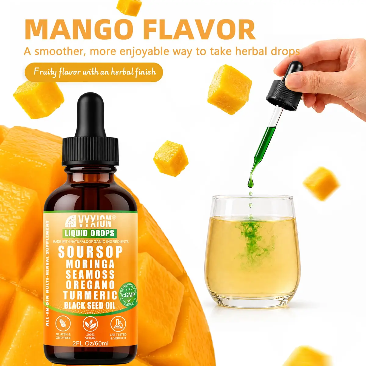 Vyxion Soursop Bitters Liquid Drops 2 Fl Oz Mango | 10-in-1 Herbal Extracts for Overall Wellness - view 5