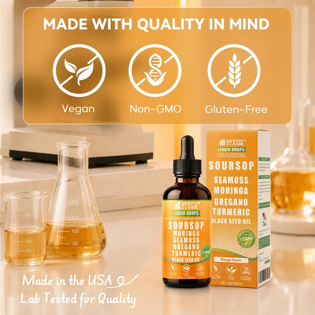Vyxion Soursop Bitters Liquid Drops 2 Fl Oz Mango | 10-in-1 Herbal Extracts for Overall Wellness - view 6