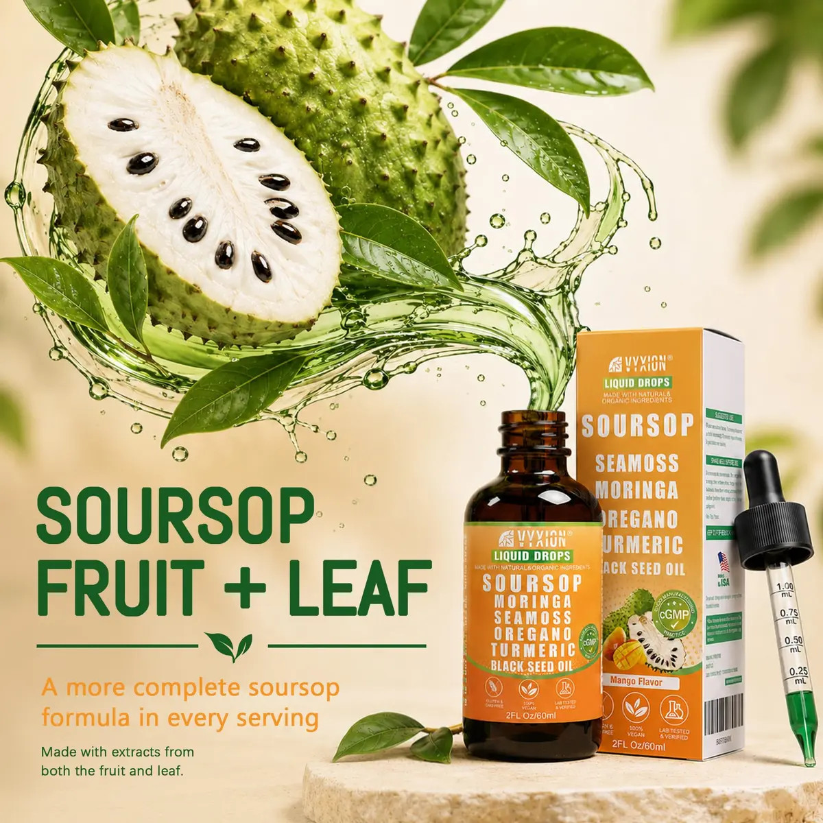 Vyxion Soursop Bitters Liquid Drops 2 Fl Oz Mango | 10-in-1 Herbal Extracts for Overall Wellness - view 3