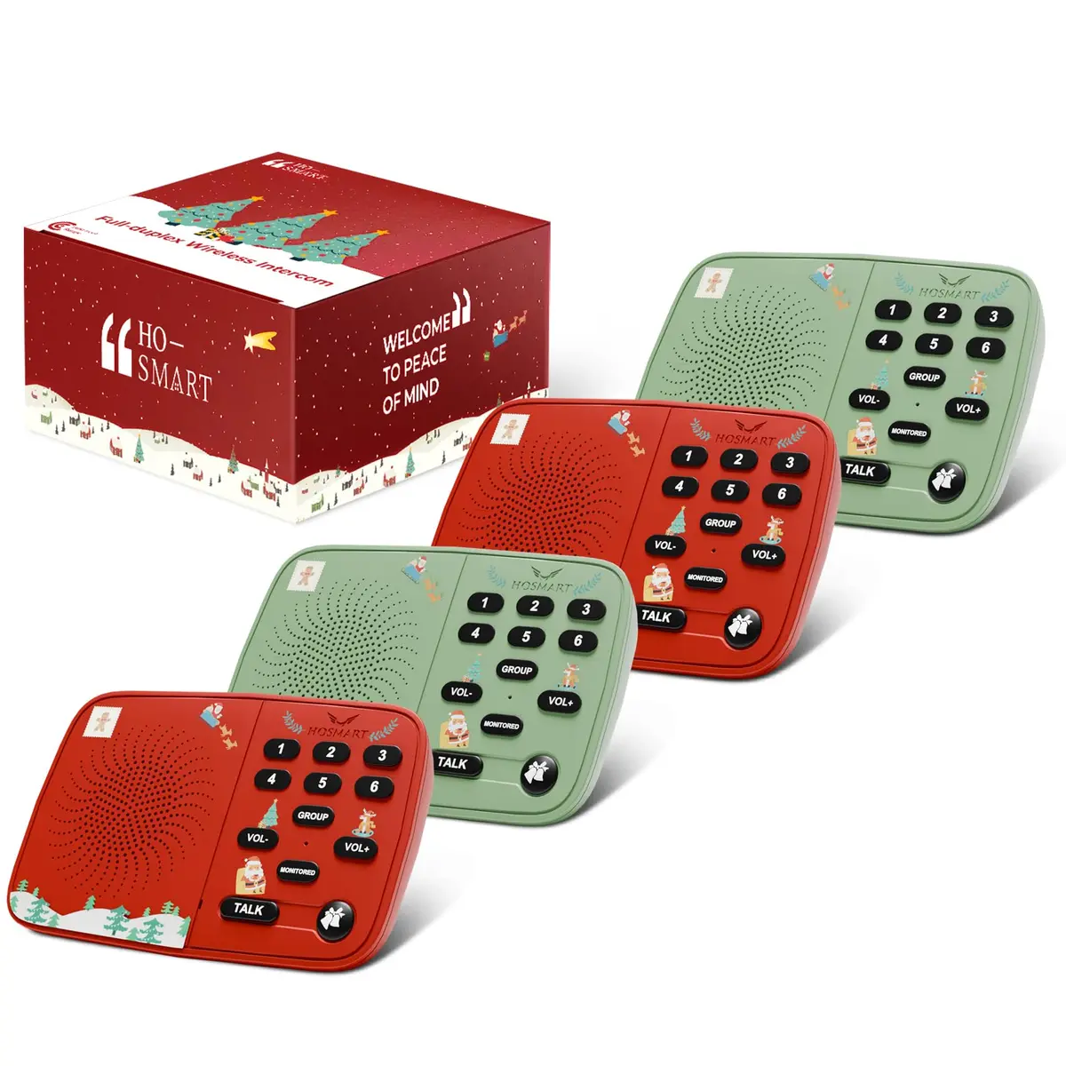 HOSMART UltraSpeak Wireless Intercom System with 4 Stations | Clear Sound & 1300 Ft Range for Home & Business - main product image