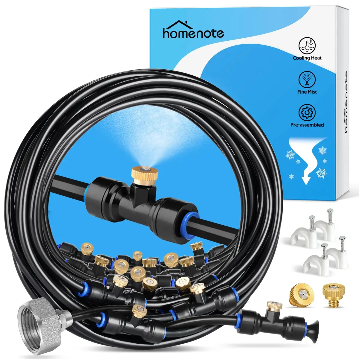 homenote Misting Cooling System 98FT (30M) Pre-Assembled Mister Kit with 27 Brass Nozzles & 3/4" Brass Adapter - main product image