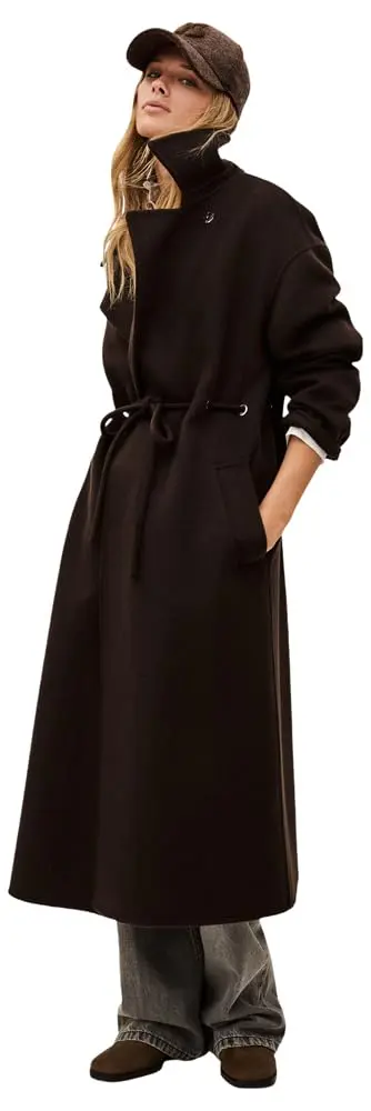ba&sh Kate Coat, Chocolat, Size 3 | Long Wool Blend Coat with Tie Belt (70-120 chars) - view 2