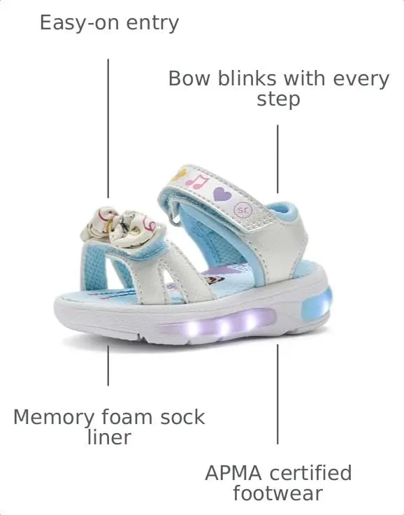 Ms Rachel x SR Light Up Bow Sandal - White Toddler Open Toe Casual Shoe | APMA Certified, Memory Foam Sock, Durable, Easy On (70-120 chars) - view 4