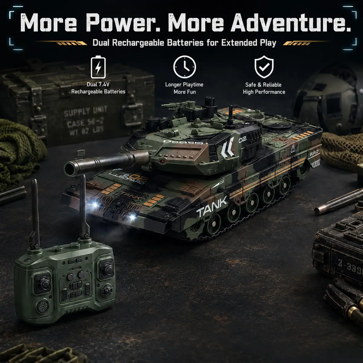Supdex 1:24 Scale RC Army Tank with Smoke & BB Shooting | Ages 8-12 - view 5