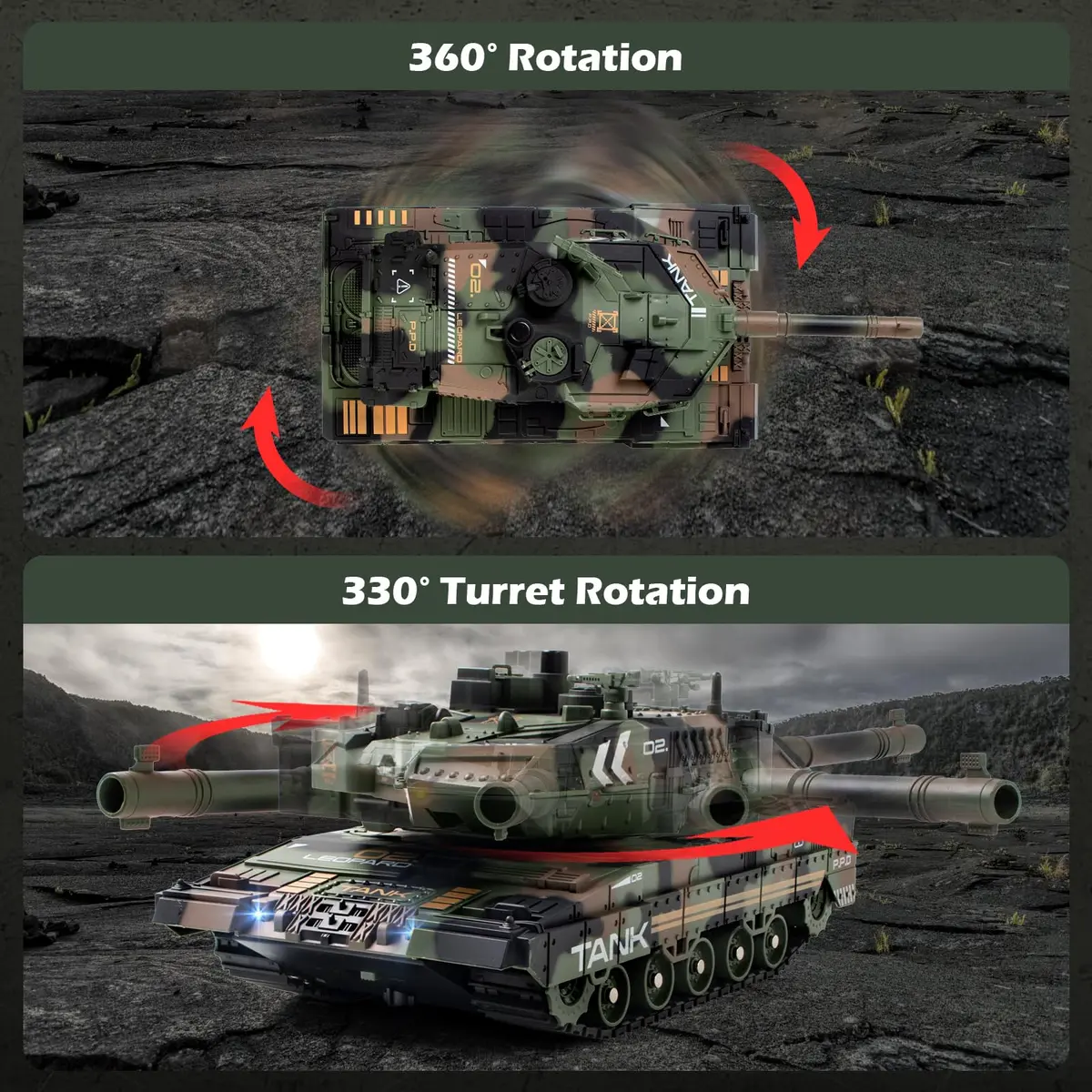 Supdex 1:24 Scale RC Army Tank with Smoke & BB Shooting | Ages 8-12 - view 6