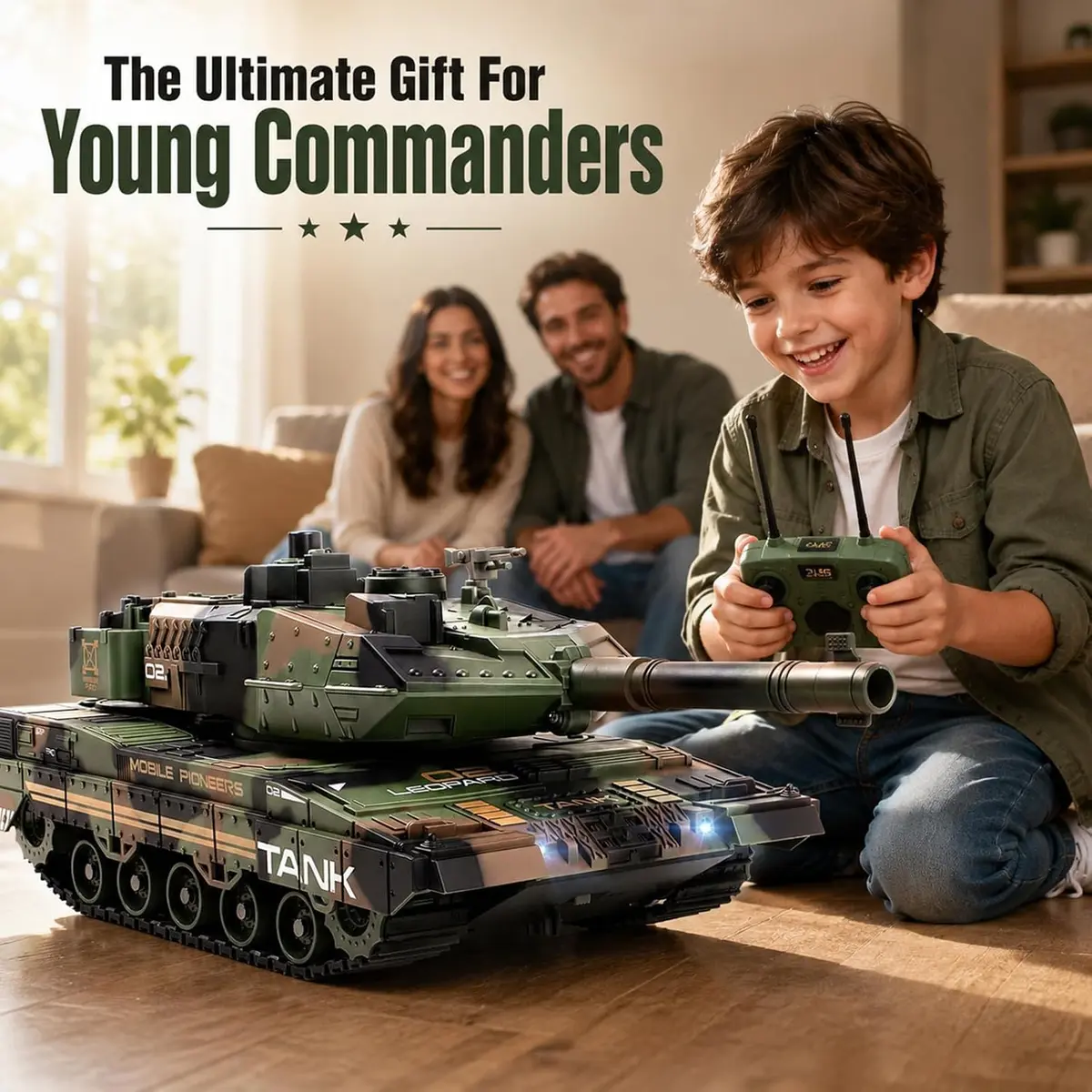 Supdex 1:24 Scale RC Army Tank with Smoke & BB Shooting | Ages 8-12 - view 7
