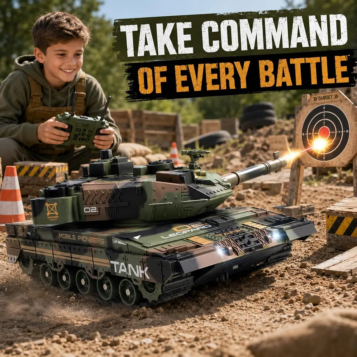 Supdex 1:24 Scale RC Army Tank with Smoke & BB Shooting | Ages 8-12 - view 2