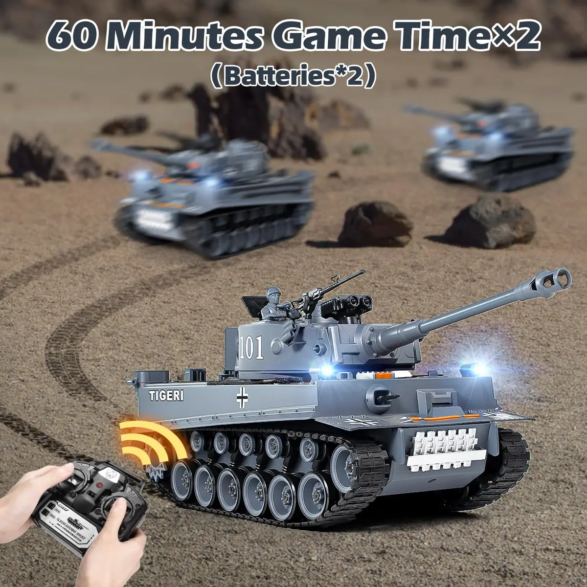 Supdex 1:18 RC Tank with Smoke, Lights & Sound | German Tiger I Military Model for Kids & Adults - view 6