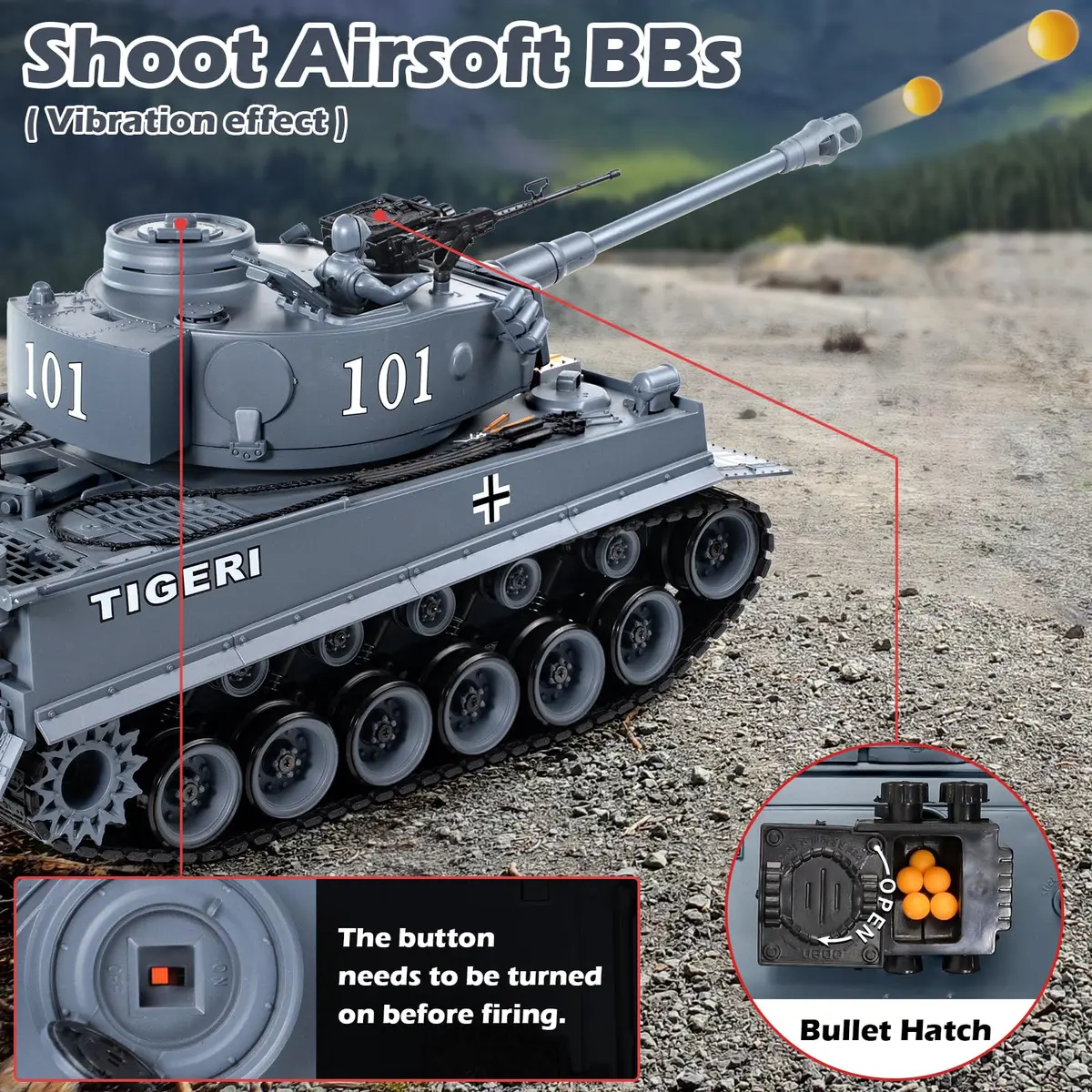 Supdex 1:18 RC Tank with Smoke, Lights & Sound | German Tiger I Military Model for Kids & Adults - view 2