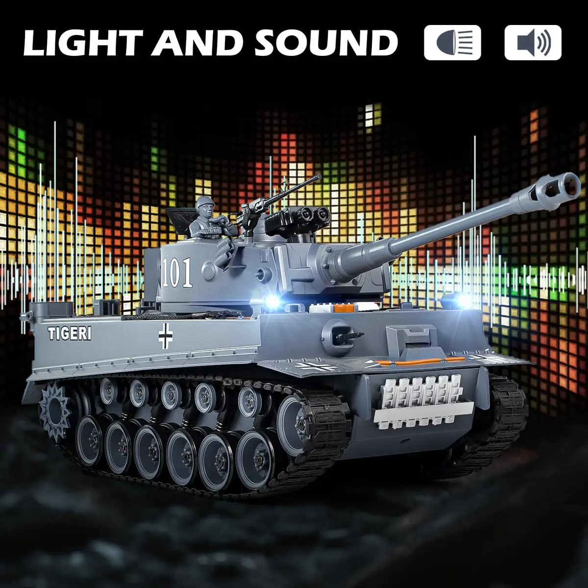 Supdex 1:18 RC Tank with Smoke, Lights & Sound | German Tiger I Military Model for Kids & Adults - view 3
