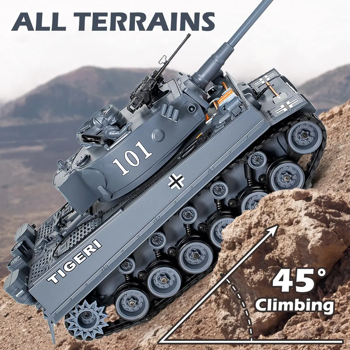 Supdex 1:18 RC Tank with Smoke, Lights & Sound | German Tiger I Military Model for Kids & Adults - view 4