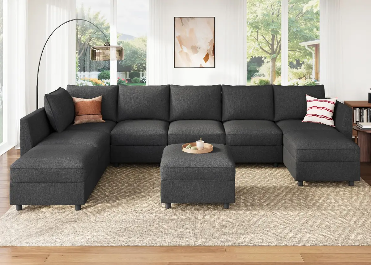 HONBAY Modular Sectional Sofa with Storage Linen Grey | Flexible, Expandable, Pet-Friendly (70-120 chars) - main product image
