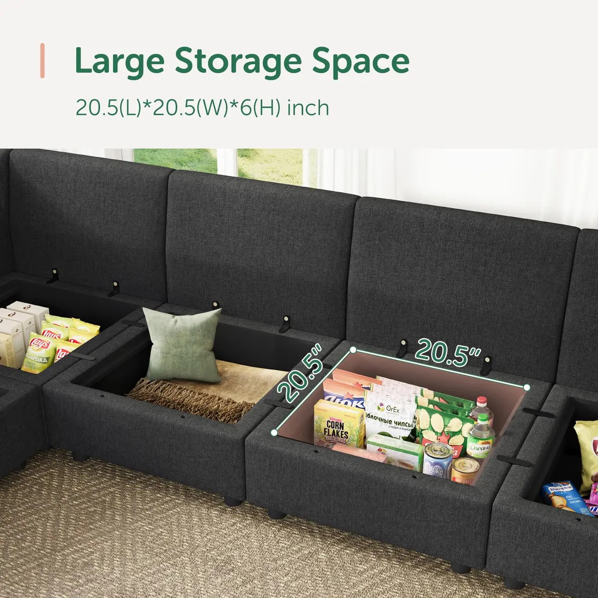 HONBAY Modular Sectional Sofa with Storage Linen Grey | Flexible, Expandable, Pet-Friendly (70-120 chars) - view 5
