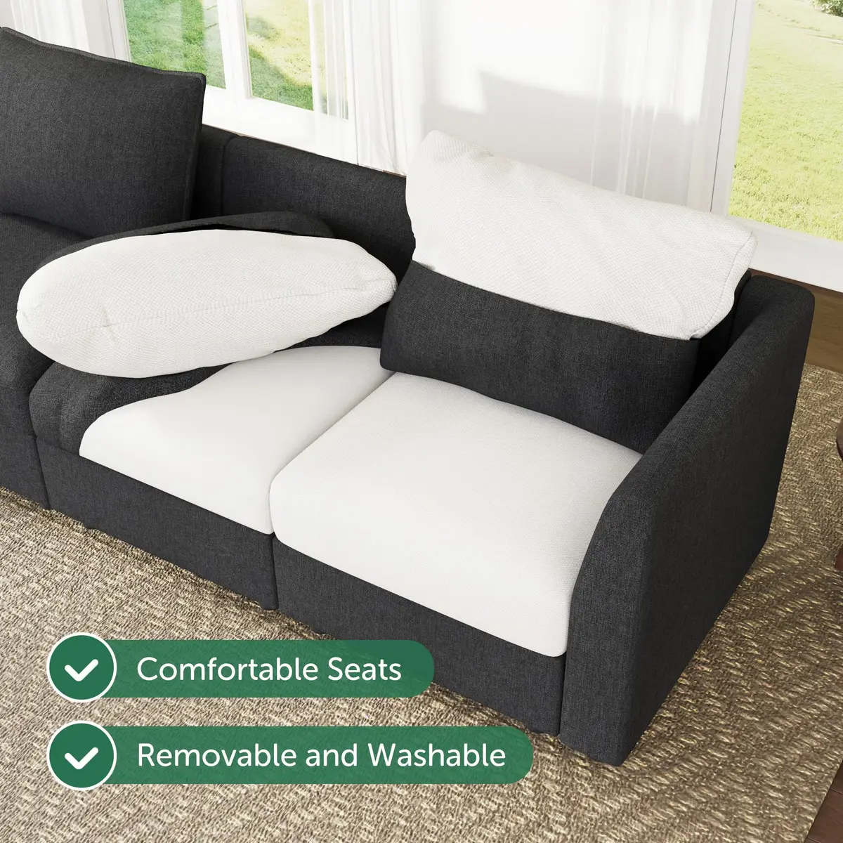 HONBAY Modular Sectional Sofa with Storage Linen Grey | Flexible, Expandable, Pet-Friendly (70-120 chars) - view 6